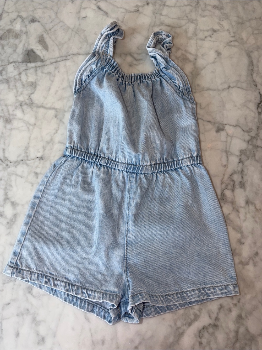 Zara Light Blue Denim Ruffle Jumpsuit Romper 4T